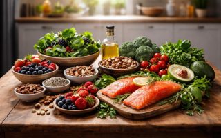 table-bois-plats-nutritifs-cuisine-floue