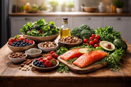 table-bois-plats-nutritifs-cuisine-floue