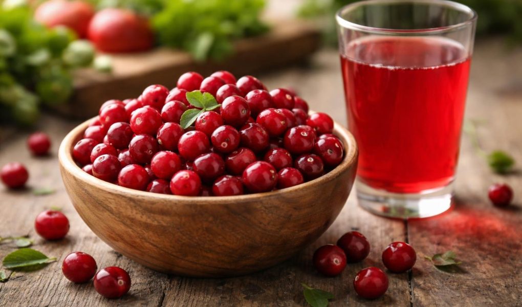 bol-canneberges-verre-jus-table-bois