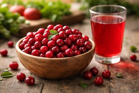 bol-canneberges-verre-jus-table-bois