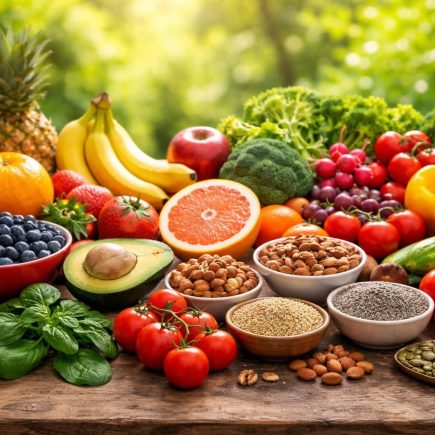 fruits-legumes-noix-graines-table-bois