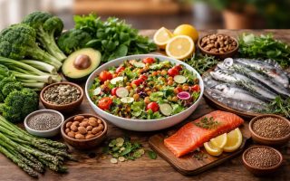 table-bois-aliments-sains-salade