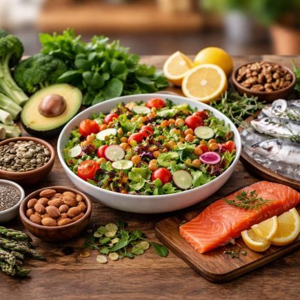 table-bois-aliments-sains-salade