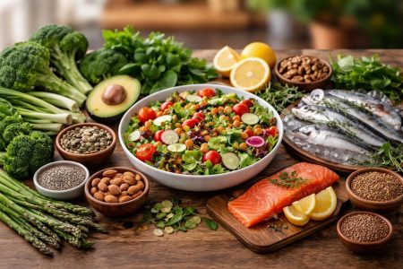 table-bois-aliments-sains-salade