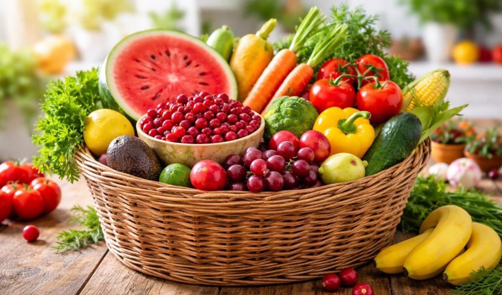 panier-fruits-legumes-table-bois
