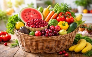 panier-fruits-legumes-table-bois