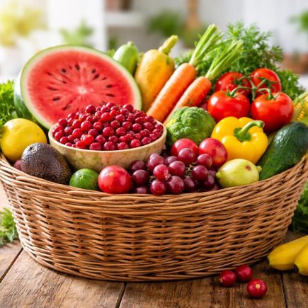 panier-fruits-legumes-table-bois