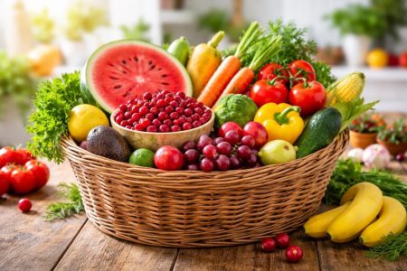 panier-fruits-legumes-table-bois