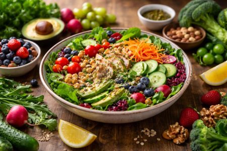 table-bois-salade-legumes-fruits