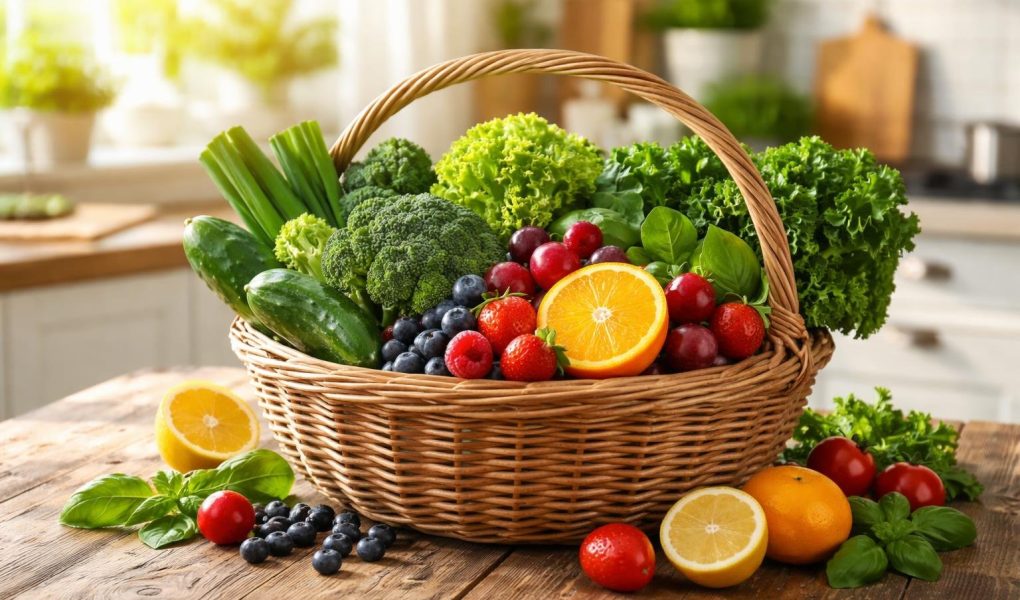 panier-legumes-fruits-table-bois