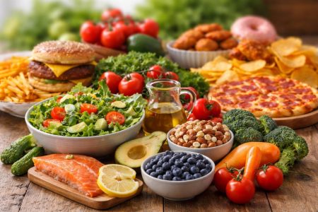 aliments-varies-table-bois-lumiere-naturelle